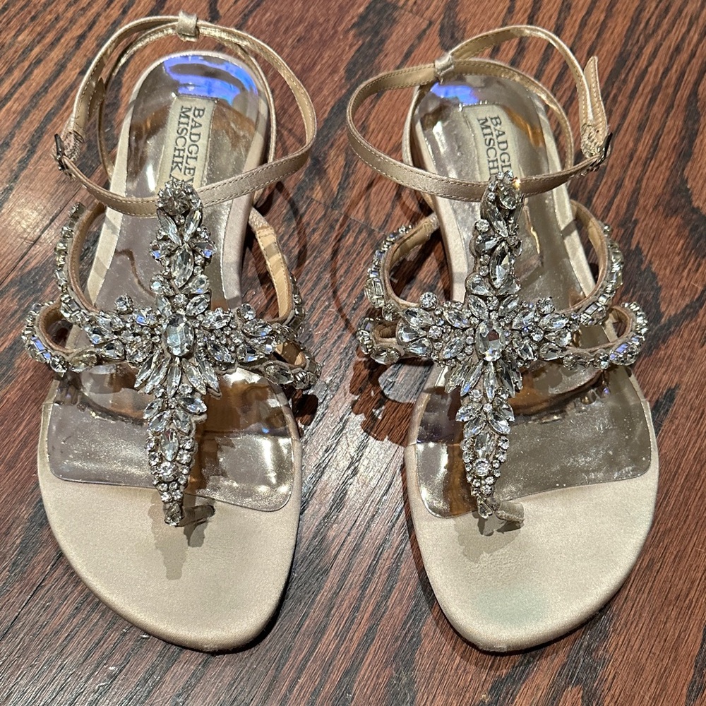 Badgley Mischka Crystal Embellished Sandals in bronze